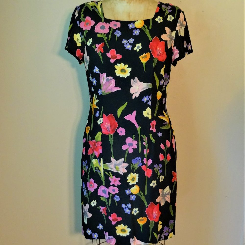 Black & Flower Sheath Dress Size 12